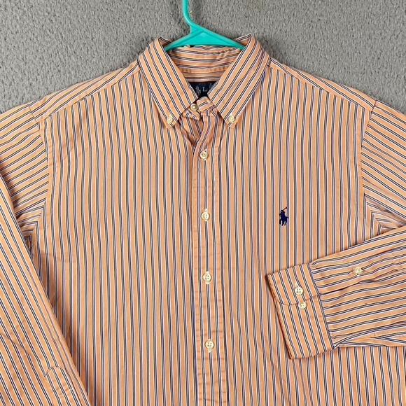 Ralph Lauren Men's 16 34/35 Large Classic Fit Shirt Orange Stripe Button Down - Picture 3 of 8